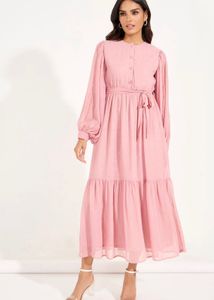 Styli Elegant Baby Pink Tiered Maxi Dress