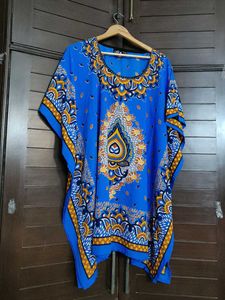 Women Blue Printed Free Style Kaftan Maxi Dress
