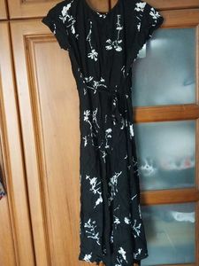 Black A - Line Midi Cotton Floral Dress