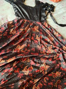 party wear black floral silk gown