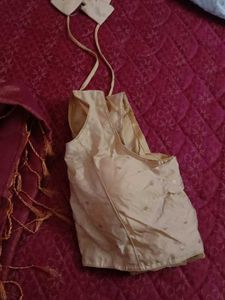 Twin Colour Saree With Pink Border &amp; Golden Blouse