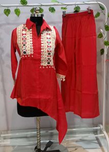 Assymetrical length Dhoop chaanw stylish coord set