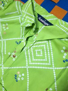 Aasiya Women Green Geometric A-line Kurta
