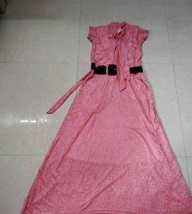 Pink Tie-Neck Maxi Dress