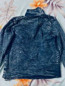 Distressed Denim Jacket with Bow Pockets
