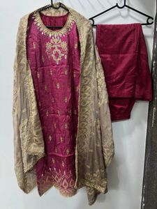 Mirror Work Maroon Palazzo Suit