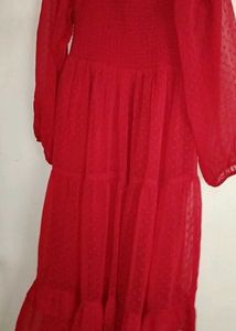 Red Sheer Long Sleeve Dress