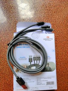 Amkette 3 In 1 Braided Usb Cable(Brand New)