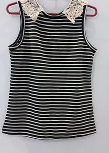 Striped Top w/ Lace Collar