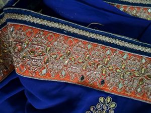 Navy Blue &amp; Orange Embroidered Saree
