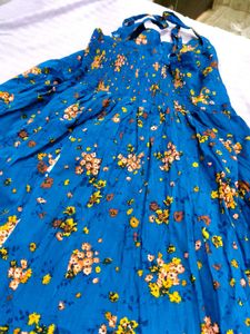 Blue Floral A-line Dress