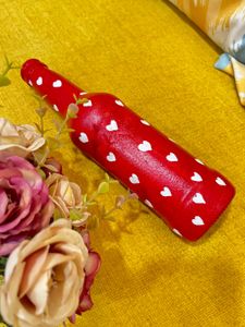 Red Heart Handpainted Glass Bottle Vase