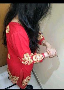 Red Embroidered Kurta Set gota patti salwar kurt