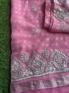 New Beautiful Embroidered Pink Saree