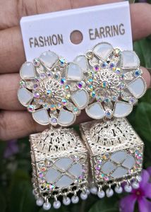 white jhumka earrings