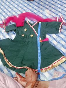 Girls Lpant Frock -  Dark Green