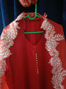 Red Embroidered Kurta Set