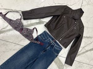 New Leather Jacket With Jeans, Bra