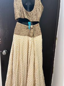 Off white Lengha Choli With Golden Shimmer Blouse