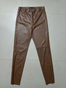 Brown Faux Leather Pants Zara Showroom Condition