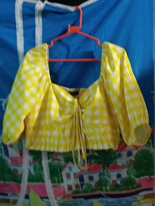 Yellow Checkered Crop Top
