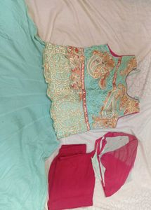 Aqua Embroidered Anarkali Suit