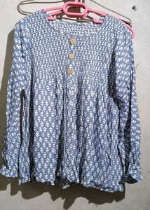 Blue &amp; White Print Tunic Top