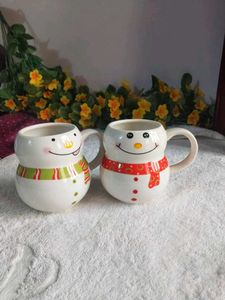 Snowman Ceramic Coffee Mugs - Set of 2