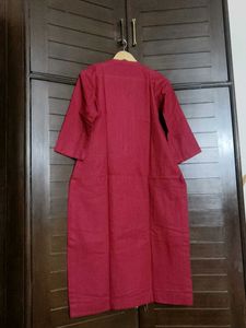 Maroon Cotton Embroidered Kurta
