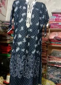 Midnight Blue Tie-Dye Kurti wid Artistic🤍 Embroi.