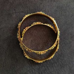 Gold-toned Bejeweled Bangles (Set of 2)