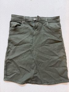 High Star Women Olive Green Denim Mini Skirt
