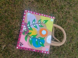 Jute Floral Tote Bag