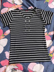Striped Tee with Eyelet Detail