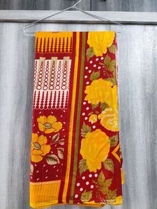 Saree In Bright Yellow Red