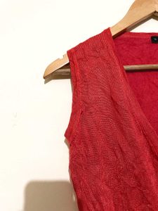 Chic Red Sleeveless Wrap Top(A)