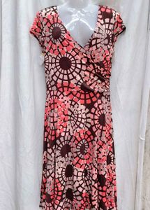 122310. Patterned Brown & Pink Dress