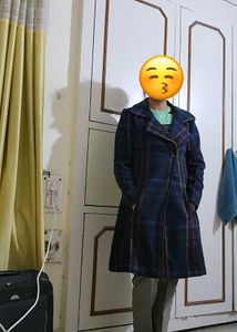 Style In Wool Navy Checked Overcoat