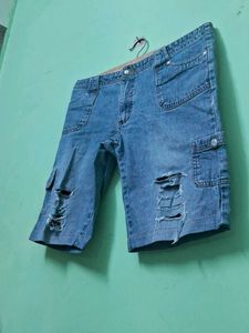 Ripped Denim Cargo Shorts