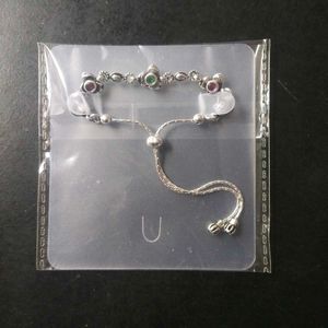 Pure Silver Antique Oxidised Pink&amp;Green CZ Bracele