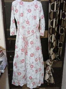 Floral Pink Print Kurta White
