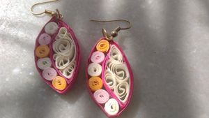 Pretty And Aesthetic Pink Quilled Earrings
