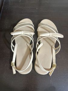 Cream Flat Sandals with Bow &amp; Transparent Strap