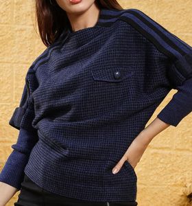 Blue Striped Shoulder Knit Top