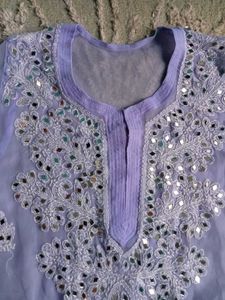 Long Purple Kurta With Mirror Work