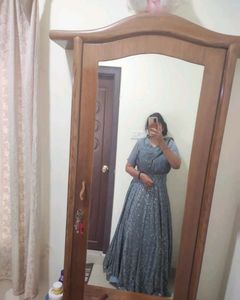 grey party wear gown