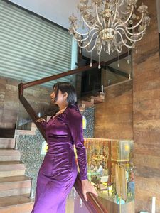 Purple Velvet Long Sleeve Maxi Dress