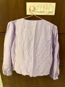 Mango Lavender Puff Sleeves Solid Crop Top