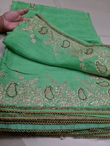 Green Pittan Work Saree With Blouse