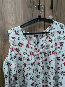 White Floral Cold Shoulder Top